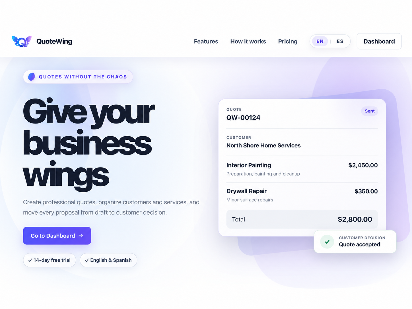 QuoteWing SaaS quoting platform
